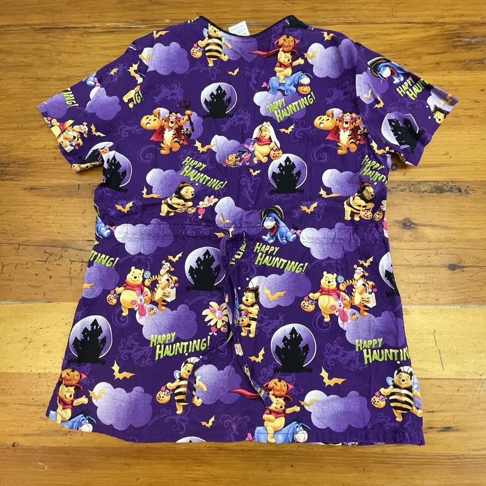 Disney Scrub Top Small Purple Pooh‎ Bear Eeyore Halloween Happy Haunting - Picture 6 of 10